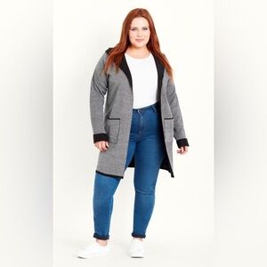 NWT Evans Grey & Black Hooded Jacket Coatigan Size 18/20